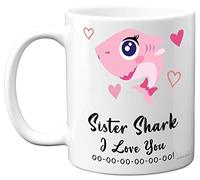 Sister Birthday Mug - Sister Shark - Sister Birthday Gift from Brother or Step Sister, Happy Birthday Sister Sibling from Toddler Baby, Christmas Tea Coffee 11oz Ceramic Dishwasher Safe Mugs Cup
