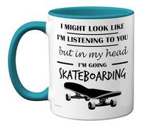 Stuff4 Skateboarding Gifts - in My Head Mug - Funny Gift for Skateboarding Lover Men Women - 11oz Premium Ceramic Dishwasher Safe Light Blue Handle Mugs Novelty Cup
