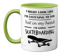 Stuff4 Skateboarding Gifts - in My Head Mug - Funny Gift for Skateboarding Lover Men Women - 11oz Premium Ceramic Dishwasher Safe Green Handle Mugs Novelty Cup