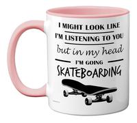 Stuff4 Skateboarding Gifts - in My Head Mug - Funny Gift for Skateboarding Lover Men Women - 11oz Premium Ceramic Dishwasher Safe Pink Handle Mugs Novelty Cup