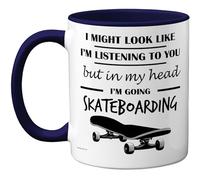 Stuff4 Skateboarding Gifts - in My Head Mug - Funny Gift for Skateboarding Lover Men Women - 11oz Premium Ceramic Dishwasher Safe Navy Blue Handle Mugs Novelty Cup