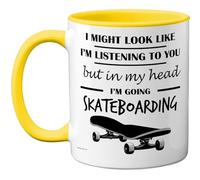 Stuff4 Skateboarding Gifts - in My Head Mug - Funny Gift for Skateboarding Lover Men Women - 11oz Premium Ceramic Dishwasher Safe Yellow Handle Mugs Novelty Cup