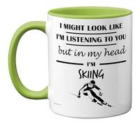 Stuff4 Skiing, in My Head Mug Green Handle