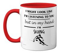 Stuff4 Skiing, in My Head Mug Red Handle