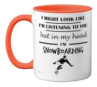 Stuff4 Snowboarding Gifts - in My Head Mug - Funny Gift for Snowboarding Lover Men Women - 11oz Premium Ceramic Dishwasher Safe Orange Handle Mugs Novelty Cup