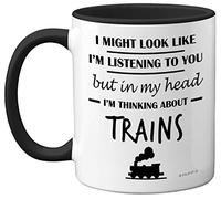 Stuff4 Steam Train Gifts for Men - in My Head I'm Thinking About Trains Mug - Funny Gifts for Spotting Enthusiasts, Spotter 11oz Ceramic Black Handle Premium Mugs Novelty Cup