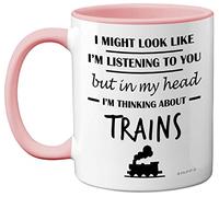 Stuff4 Steam Train Gifts for Men - in My Head I'm Thinking About Trains Mug - Funny Gifts for Spotting Enthusiasts, Spotter 11oz Ceramic Pink Handle Premium Mugs Novelty Cup