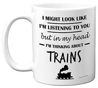 Steam Train Gifts for Men - In My Head I'm Thinking About Trains Mug - Funny Gifts for Train Spotting Enthusiasts, Train Spotter Gifts, 11oz Ceramic Dishwasher Safe Premium Mugs Novelty Train Cup