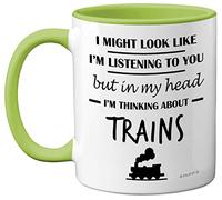 Stuff4 Steam Train Gifts Men - in My Head I'm Thinking About Trains Mug - Funny Gifts Train Spotting Enthusiasts, Train Spotter Gifts, 11oz Ceramic Green Handle Premium Mugs Novelty Train Cup