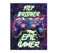 Stuff4 Step Brother Birthday Poster Unframed - Epic Gamer - Unique Happy Birthday for Step Brother Gifts from Sister Sibling, 8x10 Inch Bday Decor Decoration