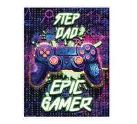 Stuff4 Step Dad Birthday Poster Unframed - Epic Gamer - Unique Happy Birthday for Step Dad Gifts from Son Daughter, 8x10 Inch Fathers Day Decor Decoration
