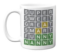Stuff4 Super Sweet Nanny Mug, Cheerful Grid of Positive Traits