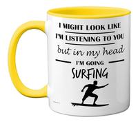Stuff4 Surfing, in My Head Mug Yellow Handle