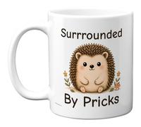 Stuff4 Surrounded By Pricks Mug, Cute Hedgehog Pun with Flowers & Mushroom