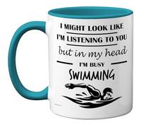 Stuff4 Swimming Gifts - in My Head Mug - Funny Gift for Swimming Lover Men Women - 11oz Premium Ceramic Dishwasher Safe Light Blue Handle Mugs Novelty Cup