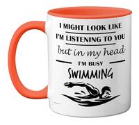 Stuff4 Swimming Gifts - in My Head Mug - Funny Gift for Swimming Lover Men Women - 11oz Premium Ceramic Dishwasher Safe Orange Handle Mugs Novelty Cup