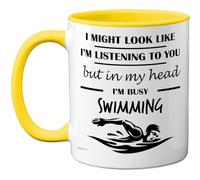 Stuff4 Swimming Gifts - in My Head Mug - Funny Gift for Swimming Lover Men Women - 11oz Premium Ceramic Dishwasher Safe Yellow Handle Mugs Novelty Cup