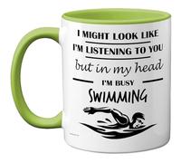 Stuff4 Swimming Gifts - in My Head Mug - Funny Gift for Swimming Lover Men Women - 11oz Premium Ceramic Dishwasher Safe Green Handle Mugs Novelty Cup