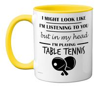 Stuff4 Table Tennis, in My Head Mug | Funny Gift for Table Tennis Lover Women and Men, 11oz Premium Ceramic Dishwasher Safe Yellow Handle Mugs Novelty Cup