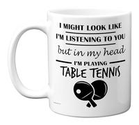 Stuff4 Table Tennis, in My Head Mug | Funny Gift for Table Tennis Lover Women and Men, 11oz Premium Ceramic Dishwasher Safe White Handle Mugs Novelty Cup