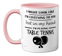 Stuff4 Table Tennis, in My Head Mug | Funny Gift for Table Tennis Lover Women and Men, 11oz Premium Ceramic Dishwasher Safe Pink Handle Mugs Novelty Cup