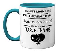 Stuff4 Table Tennis, in My Head Mug | Funny Gift for Table Tennis Lover Women and Men, 11oz Premium Ceramic Dishwasher Safe Light Blue Handle Mugs Novelty Cup