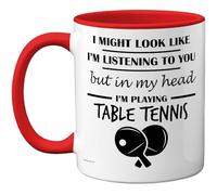 Stuff4 Table Tennis, in My Head Mug | Funny Gift for Table Tennis Lover Women and Men, 11oz Premium Ceramic Dishwasher Safe Red Handle Mugs Novelty Cup