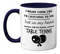 Stuff4 Table Tennis, in My Head Mug | Funny Gift for Table Tennis Lover Women and Men, 11oz Premium Ceramic Dishwasher Safe Navy Blue Handle Mugs Novelty Cup