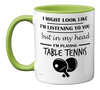 Stuff4 Table Tennis, in My Head Mug | Funny Gift for Table Tennis Lover Women and Men, 11oz Premium Ceramic Dishwasher Safe Green Handle Mugs Novelty Cup