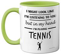 Stuff4 Tennis Gifts for Women Men - in My Head I'm Playing Tennis Mug - Funny Gifts for Players, Lover Presents, 11oz Ceramic Dishwasher Safe Green Premium Mugs Novelty Cup