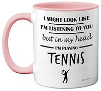 Stuff4 Tennis Gifts for Women Men - in My Head I'm Playing Tennis Mug - Funny Gifts for Players, Lover Presents, 11oz Ceramic Dishwasher Safe Pink Premium Mugs Novelty Cup
