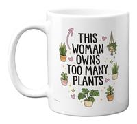 Stuff4 This Woman Owns Too Many Plants Mug, Hand, Drawn Potted Plant Design