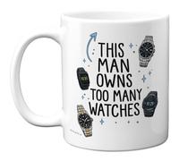 Stuff4 Too Many Watches Mug, Humorous Cartoon Design for Watch Collectors | Fun Gift For Men, 11oz Ceramic Gloss Mug
