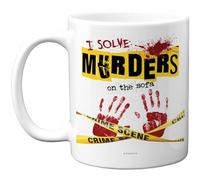 Stuff4 True Crime Sofa Detective Mug - Bold'i Solve Murders on the Sofa'design - Humorous Blood Splatter & Crime Scene Theme - 11oz Ceramic Gloss Mug