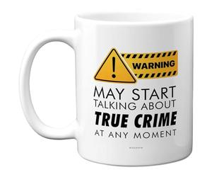 Stuff4 True Crime Warning Mug, Bold Yellow Sign & Humorous Slogan | Quirky Gift for Fans, 11oz Ceramic Gloss Mug