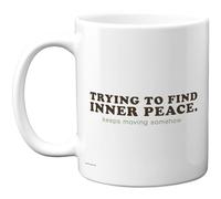 Stuff4 Trying to Find Inner Peace Mug, Bold Brown & Green Typography