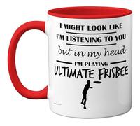 Stuff4 Ultimate Frisbee Gifts - in My Head Mug - Funny Gift for Ultimate Frisbee Lover Men Women - 11oz Premium Ceramic Dishwasher Safe Red Handle Mugs Novelty Cup