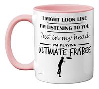 Stuff4 Ultimate Frisbee Gifts - in My Head Mug - Funny Gift for Ultimate Frisbee Lover Men Women - 11oz Premium Ceramic Dishwasher Safe Pink Handle Mugs Novelty Cup