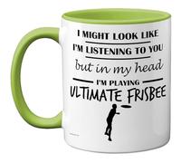 Stuff4 Ultimate Frisbee Gifts - in My Head Mug - Funny Gift for Ultimate Frisbee Lover Men Women - 11oz Premium Ceramic Dishwasher Safe Green Handle Mugs Novelty Cup