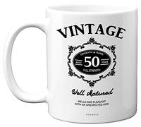 Stuff4 Vintage 50th Birthday Mug with Black Lettering, 11oz Ceramic Dishwasher Safe Premium Mugs, 50th Birthday Mugs, 50 Year Old Gifts for Women, 50th Birthday Mugs for Men