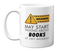 Stuff4 Warning Book Lover Mug, Bold Yellow Sign with Humorous Slogan