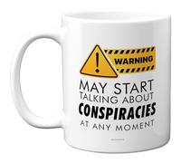 Stuff4 Warning Conspiracy Theory Mug, Bold Yellow Sign with Playful Text