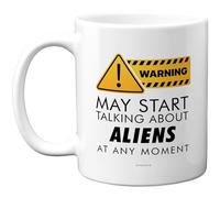 Stuff4 Warning Mug, Alien Fan Humour with Bold Yellow Caution Symbol