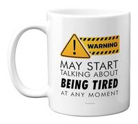 Stuff4 Warning Sign Mug, Tired Talking Joke in Bold Yellow & Black