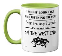 Stuff4 West End Gifts - in My Head Mug - Funny Gift for West End Lover Men Women - 11oz Premium Ceramic Dishwasher Safe Green Handle Mugs Novelty Cup