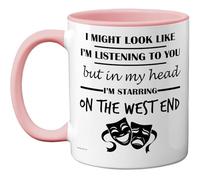 Stuff4 West End Gifts - in My Head Mug - Funny Gift for West End Lover Men Women - 11oz Premium Ceramic Dishwasher Safe Pink Handle Mugs Novelty Cup