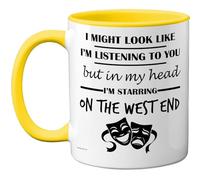 Stuff4 West End Gifts - in My Head Mug - Funny Gift for West End Lover Men Women - 11oz Premium Ceramic Dishwasher Safe Yellow Handle Mugs Novelty Cup