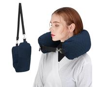 Stuffable Neck Pillow for Travel, Packable Neck Pillow (Blue-Checkerboard)