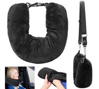 Stuffable Neck Pillow for Travel,Travel Neck Pillow Storage Bag,Multifunctional Stuffable Travel Pillow with Adjustable Straps,Soft Neck Pillow,Fillable for Extra Luggage,Travel Essentials(Black)