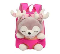Stuffed Animal Backpack - Cute Backpack | Zoo School Bag with Removable Reindeer Doll, Snack Travel Bag, Preschool Shoulder Bag Stuffed Gift for Kids, Hot Pink, verwijzen naar de beschrijving